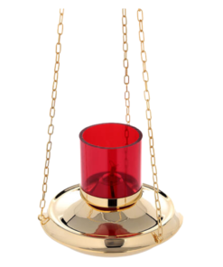 Lâmpada vermelha com correntes douradas de 1 metro.