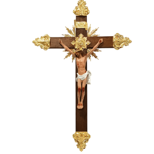 Cruz de parede 65cm Ornado com Metal  Dourado