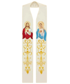 Estola bordada "Coração de Jesus e Maria"