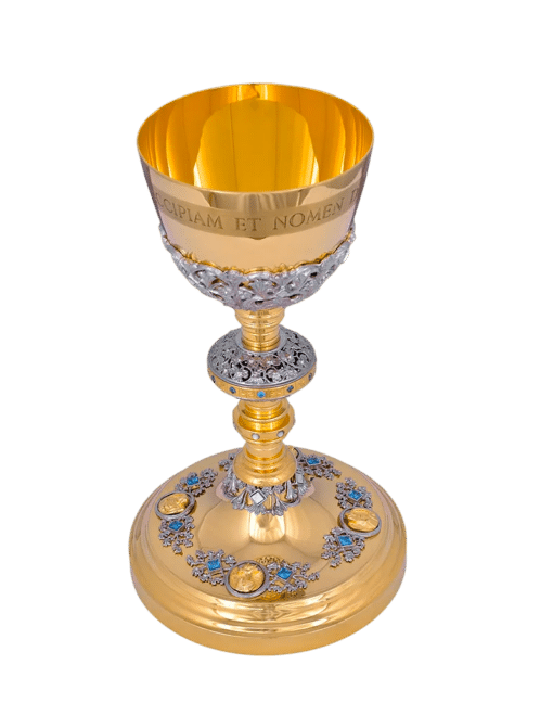 Conjunto Âmbula e Cálice Dourado Pedras Azuis 816/3 - Imagem 4
