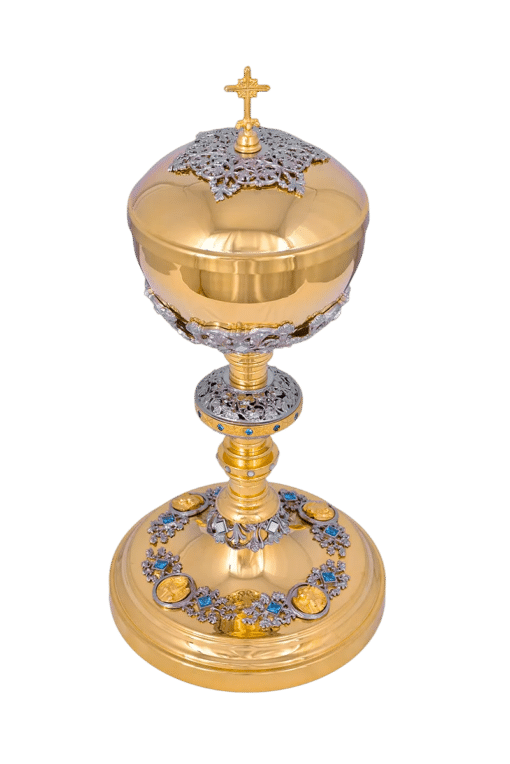 Conjunto Âmbula e Cálice Dourado Pedras Azuis 816/3 - Imagem 3