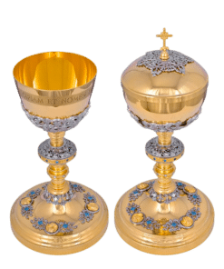 Conjunto Âmbula e Cálice Dourado Pedras Azuis 816/3