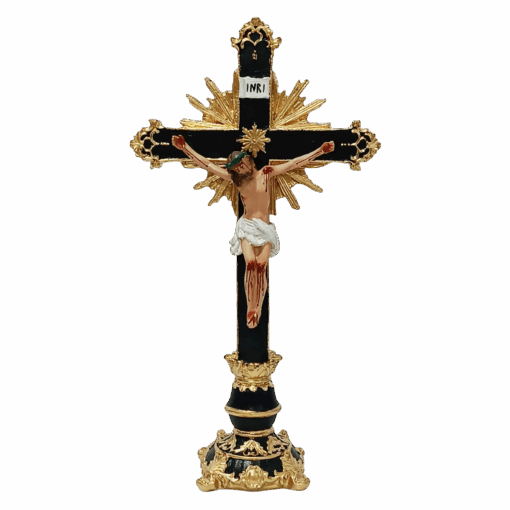 Crucifixo de Mesa Ornado Resina 40 cm