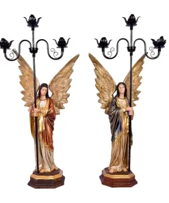Imagem Par de Anjos com Candelabro Resina 93 cm