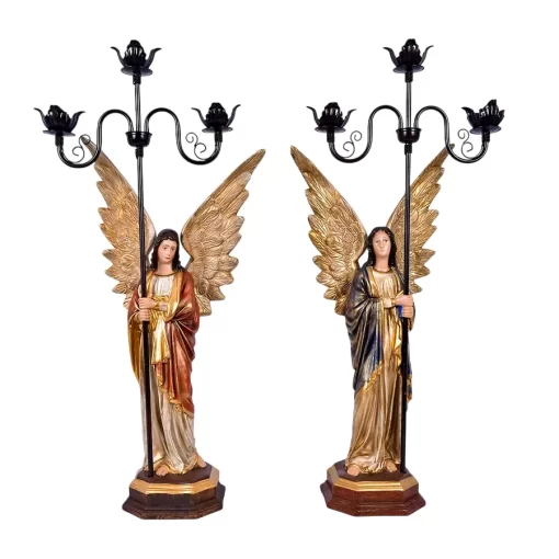 Imagem Par de Anjos com Candelabro Resina 93 cm