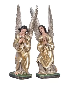 Imagem Par de Anjos Adoradores Dourado Resina 66 cm