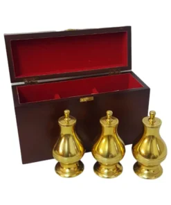 Estojo Madeira Santos Óleos Estanho Dourado