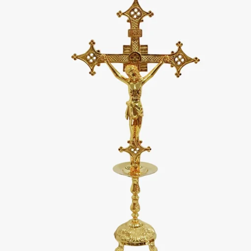 Castiçal 02 - Cruz mod2 Banho de ouro