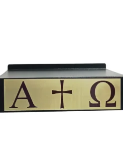 Estante de Altar Alfa e Ômega com Cruz Chapa Dourada