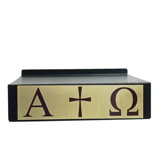 Estante de Altar Alfa e Ômega com Cruz Chapa Dourada
